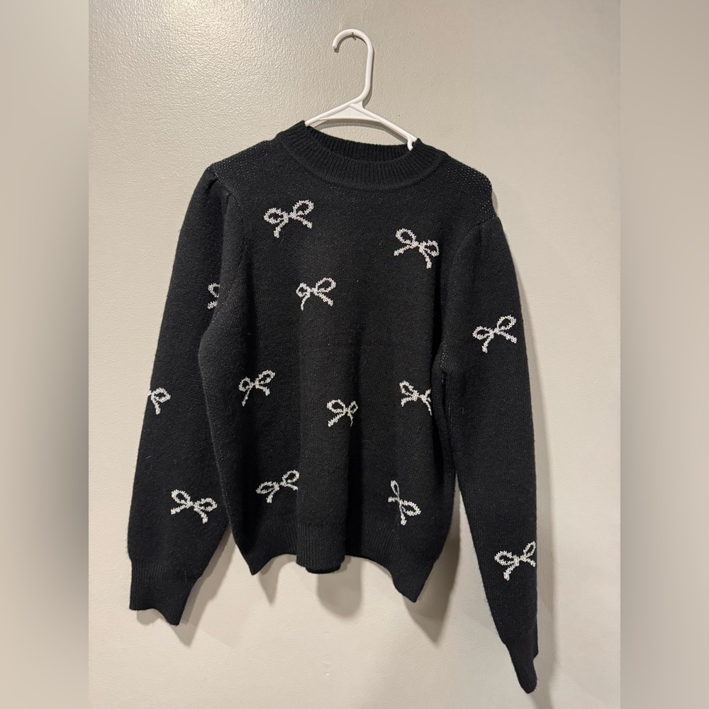 Nanette Lepore Black Sweater with White Bow Accents